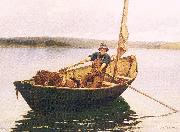 Picknell, William Lamb Man in a Boat oil painting artist